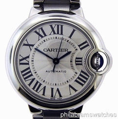 Cartier Ballon Bleu W6920071 Stainless Steel Silver Roman Dial 33mm Auto B&P 845960039222