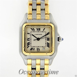 Cartier Panthere Large 18K Yellow Gold & Steel 3-Row Bracelet Quartz Watch 27MM