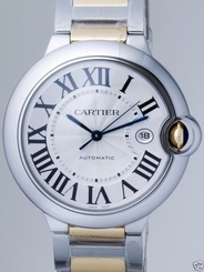 CARTIER BALLON BLEU LARGE 42mm AUTOMATIC YG/SS SILVER DIAL W69009Z3 Ret: $10,200 7612456341427