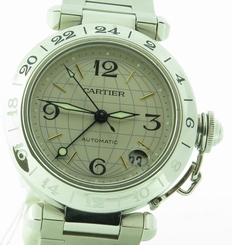 Cartier Pasha C Globus GMT 2377 Stainless Steel Automatic 35mm w/ Box & Papers