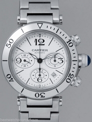 CARTIER Pasha Seatimer AUTO CHRONO DATE MEN Steel B&P W31089M7 Ret: $9,250 7612456340758