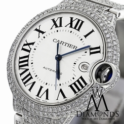 Cartier Original Pave Diamonds Ballon Bleu 42mm W69012Z4 Roman Numeral Automatic 7612456341458