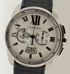 Cartier Calibre Chronograph W7100046 Automatic Date 42mm Steel on Leather MINT 7613268267271