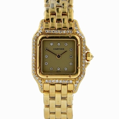 Cartier Ladies Small Panthere Diamond Dial Bezel 18K Yellow Gold Bracelet Watch