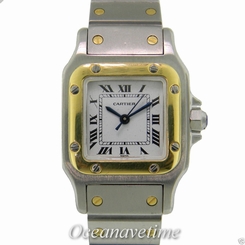 Cartier Small Santos Galbee 18K Yellow Gold & Steel Automatic Watch White Dial