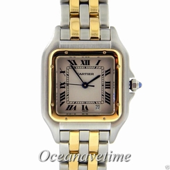 Cartier Panthere Large 18K Yellow Gold & Steel 2-Row Bracelet Quartz Watch 27MM