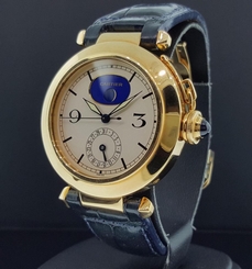 Cartier Pasha 38mm 18k Yellow Gold Moon Phase Date Quartz Rare Deployment Band