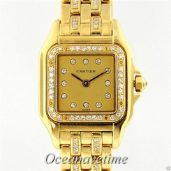 Cartier Ladies Small Panthere Diamond Dial Bezel Bracelet 18K Yellow Gold Watch