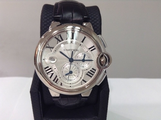 CARTIER Ref. W6920005 BALLON BLEU 18K W/G 46mm Silver Dial Chronograph! BEAUTY!!