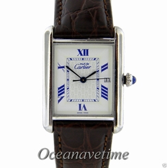 Must de Cartier Large Tank Sterling Silver 925 Brown Strap Quartz Watch
