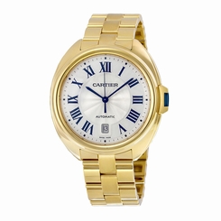 Cartier Cle Silvered Flinque Dial 18kt Yellow Gold Mens Watch WGCL0003