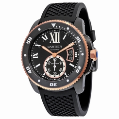 Cartier Calibre De Cartier Diver Automatic Black Dial Black Rubber Mens Watch