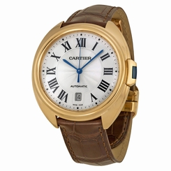 Cartier Cle Automatic Silver Flinque Dial 18kt Rose Gold Mens Watch WGCL0004