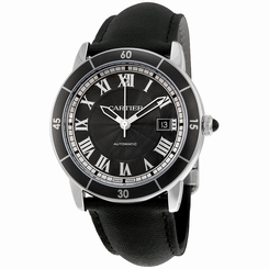 Cartier Ronde Croisiere Gray Dial Black Leather Automatic Mens Watch WSRN0003