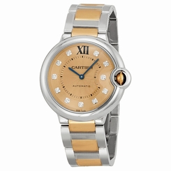 Cartier Ballon Bleu Rose Gold Dial Steel and 18kt Rose Gold Ladies Watch 7613268296097