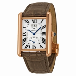 Cartier Tank Louis Silver Dial 18k Rose Gold Brown Leather Mechanical Mens Watch 7612456654305