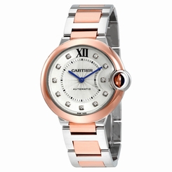 Cartier Ballon Bleu Automatic Silver Diamond Dial Steel and 18K Pink Gold