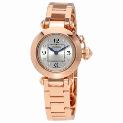 Cartier Pasha Silver Diamond Dial 18kt Rose Gold Ladies Watch WJ124016