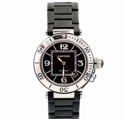 CARTIER PASHA 2790 AUTOMATIC MENS WATCH BLACK DIAL SILICONE ON STEEL BAND 38MM