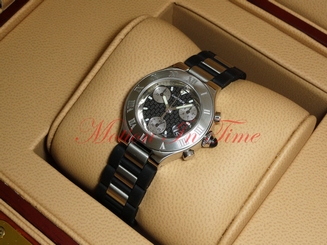 Cartier Ligne Must 21 Chronoscaph Stainless Ladies 32mm Black Rubber W10198U2