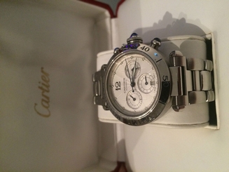 PASHA de CARTIER WATCH MENS STAINLESS STEEL CHRONOGRAPH REF# 2113 38MM