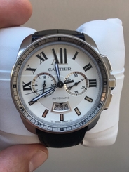 Cartier Calibre Chronograph Silver Dial Steel Mens Watch W7100046 7613268267271