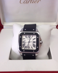Cartier Santos 100 W20121U2 Steel & Black Rubber - Box & Paperwork - 2008