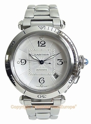 CARTIER PASHA 38 Automatic Steel Watch W31031H3 Box/Papers/Warranty Retail $7200 717449308511