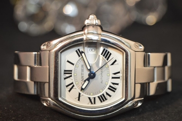 MIDSIZE CARTIER ROADSTER AUTOMATIC SILVER DIAL STAINLESS STEEL ORIGINAL BOX