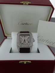 Cartier Santos 100 XL S/S Chronograph 2.5 Carat Diamonds W20090X8 2740 Watch