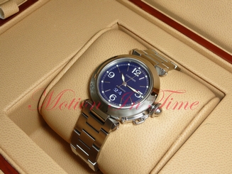 Cartier Pasha C 35mm Stainless Steel Double Date Window Blue Dial Ref: W31047M7