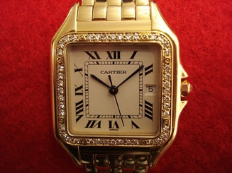 CARTIER Mens Panthere 18K Gold / Diamonds L. Case 27mm UNISEX 107.7 gr. Box CoA