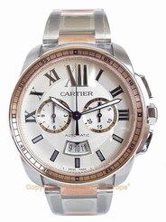 CARTIER Calibre Chronograpah Watch Steel/18k RG W7100042 Box/Papers Retail 15800