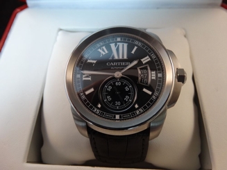 Calibre de Cartier Stainless Steel Diver Watch Leather Strap Box Cleaning Kit