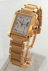 CARTIER --- Tank Francaise Chronograph 18K Yellow Gold Chonoflex Ref. W50005r2