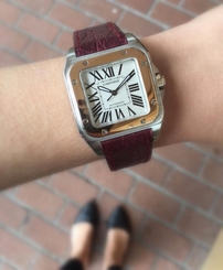 Cartier Santos 100 Automatic 33MM Steel/18K Rose Gold Leather Strap #W20107X7