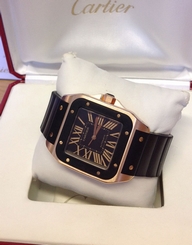 Cartier Santos 100 W20124U2 Rose Gold & Rubber - B&P 2008 - Immaculate Condition