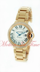 Cartier Ballon Bleu 33mm Rose Gold 2 Row Factory Diamond Roman Dial WE902034