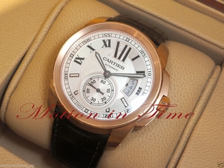 CARTIER CALIBRE 18KT ROSE GOLD ON STRAP SILVER DIAL REF # W7100009 - BEAUTIFUL