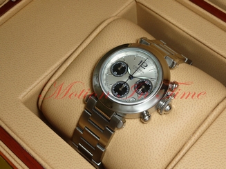 Cartier Pasha 35mm Chronograph Stainless Steel Silver Dial Black SubDia W31048M7