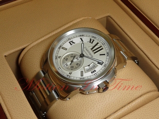 CARTIER CALIBRE LARGE STAINLESS STEEL ON BRACELET 42mm  WHITE DIAL REF: W7100015 7612456709036