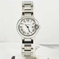 Cartier 29mm Ladys Ballon Bleu Model W69010Z4 Silver Guilloche Dial Smooth Bezel 7612456341434