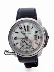 Calibre de Cartier Stainless Silver Dial on Strap w7100037 7612456685194