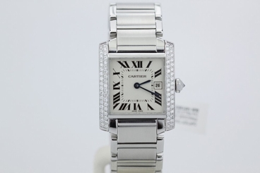 Cartier Tank Francaise Stainless Steel Ladies Medium with Custom Diamond Rails