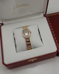 Cartier Diamond Baignoire 18k Yellow Gold YG Watch Ladies Oval