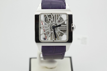 Cartier Santos Dumont Skeleton 18K White Gold Purple Alligator Strap