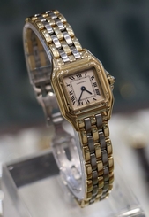 CARTIER --- Lady's Panthere Panther 18K Yellow Gold Watch Steel & Gold Bracelet