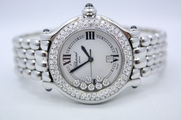 CHOPARD HAPPY SPORT ROUND STAINLESS STEEL DIAMOND ENCRUSTED WATCH 278236-3005 7897557138637