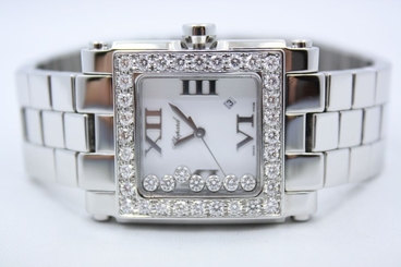 CHOPARD HAPPY SPORT SQUARE STAINLESS STEEL DIAMOND ENCRUSTED WATCH 278496-3002