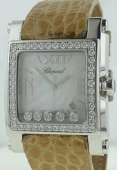 Ladies Chopard Happy Sport XL Diamond 18k White Gold Square Watch Ref 28/3569-20